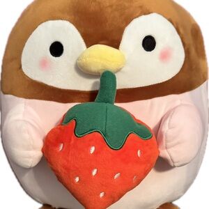 14” NWT Takashoji Pink Penguin Plush Holding A Strawberry Round 1